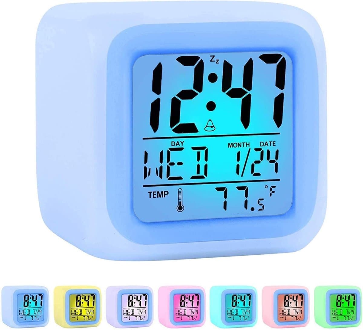 Wekkers voor Kinderen - Digitale Wekker - LED-Display - Digitale Kinderwekker met 7 Kleurwisselingen - Nachtwekker met Temperatuur, Datum, Snooze - Wekker Kind - Kinderwekker - Alarmklok - Batterijen Inbegrepen — afbeelding 1