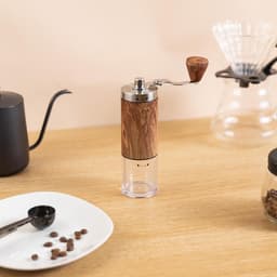 Handmatige koffiemolen - Draagbare visuele koffiezetter - Geschikt voor espresso, French press en filterkoffie - Ideaal voor thuis, op de camping en op reis - Bruin, 19 cm — thumbnail 4