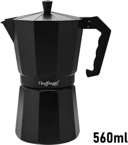 Cheffinger, Italiaanse Koffiezetapparaat 560ml 12 Kopjes van Aluminium met Ergonomisch Handvat, Zwart — thumbnail 4