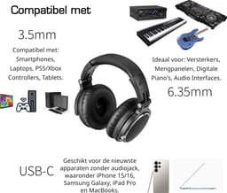 Solid DJ1 Over-ear DJ & Studio Koptelefoon - Inclusief USB-C Adapter, Microfoon & Draagtas - 3.5mm & 6.3mm Jack - Zwart — thumbnail 4