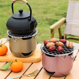 Grill - Draagbare houtskoolgrill - Mini houtskoolgrill van roestvrij staal - Kleine buitengrill - Geschikt voor kamperen, barbecueën in de achtertuin, campers en picknicks (Paars) — thumbnail 4