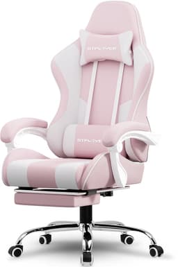 GTPLAYER Gamingstoel 135° verstelbaar, ergonomisch, met uitschuifbare voetsteun - Roze stof — thumbnail 1