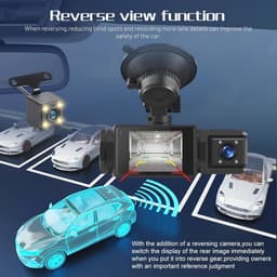 1080P WiFi Dashcam - Drie Lenzen - Driekanaals Dashcam voor en Achter, Geschikt voor Gebruik Binnenshuis - Parkeermodus - Nachtzicht - Auto camera - Dashcam voor Auto - Ondersteunt Loopopname, Nachtzicht, 150° Groothoeklens en Bewegingsdetectie — thumbnail 3