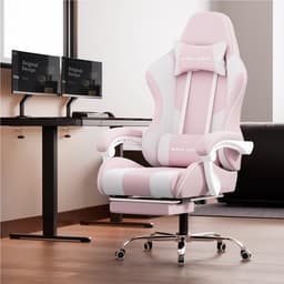 GTPLAYER Gamingstoel 135° verstelbaar, ergonomisch, met uitschuifbare voetsteun - Roze stof — thumbnail 2