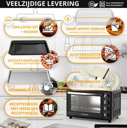 Stillstern mini heteluchtoven 35 l (DE-versie) pizza Ø28, CYCLONE PRO+ antiaanbaklaag, ontdooien, 2 uur timer, camping mini-heteluchtoven pizzaoven mini oven klein kipgrill met draaispies — thumbnail 4