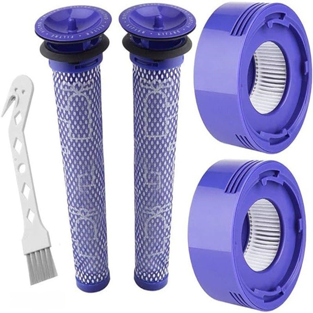 4-Pack Filtervervanging - Geschikt voor Dyson V7 V8 Stofzuiger - 2 HEPA Post Filter, 2 Pre Filter, 1 Borstel - Stofzuiger Onderdeel — afbeelding 1