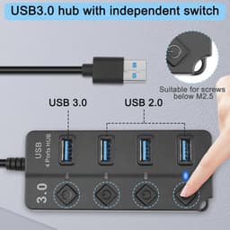 USB 3.0 4-poorts Expander Hub met LED-schakelaars - Draagbare USB-poortextender voor PC en Apparaten — thumbnail 3