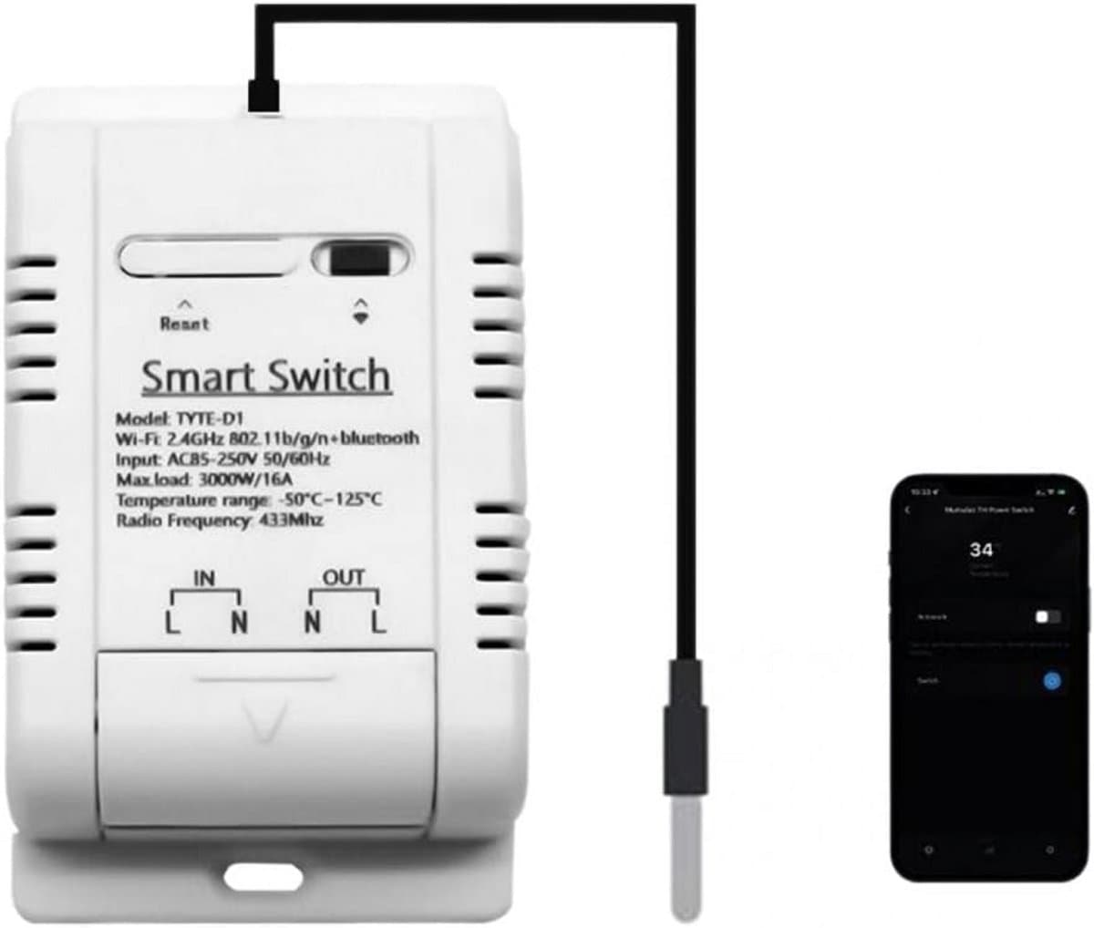 Slimme Temperatuurregelaar Schakelaar met Waterdichte Sensor | WiFi Temperatuurschakelaar voor Smart Home — afbeelding 1
