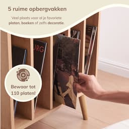 ACAZA LP Opbergsysteem - LP Houder - Lichte Eik - 56,5 x 39 x 66 cm (L x B x H) - Platenspeler Meubel - Vinyl Opbergsysteem - Platenrek - Platenkast - Platenhouder - 110 Platen — thumbnail 2