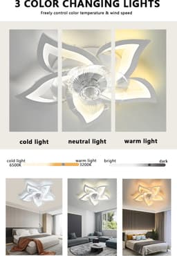 5 Sterren Plafondlamp Met Ventilator - Met Afstandsbediening - Smart lamp - Dimbaar Met App - 3 Standen Ventilator - Woonkamerlamp - Moderne lamp - Plafoniere — thumbnail 2