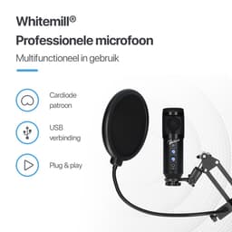 Whitemill Studio Microfoon met arm - Condensator - Gaming Microfoon - Streaming - USB - Met Standaard - PC - MAC - PS5 - Plopkap - Noise Canceling — thumbnail 4