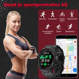 Fance Smartwatch - Zwart - Smartwatch Heren & Dames - HD Touchscreen - Horloge - Stappenteller - Bloeddrukmeter - Saturatiemeter - 45mm — thumbnail 3