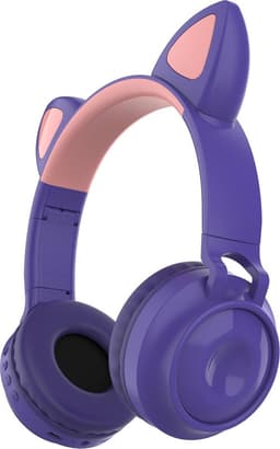 Kinder hoofdtelefoon - koptelefoon Bluetooth met led kattenoortjes miauw purper — thumbnail 1