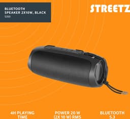 Streetz S350 Bluetooth Speaker - Bluetooth 5.3, MicroSD kaart en USB playback - 3.5mm AUX-in - USB-C - Zwart — thumbnail 3