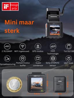 Dashcam voor auto - Mini dashcam met WiFi / wireless camera met HDR nachtshift - loop Recording - G-sensor - 512GB — thumbnail 4