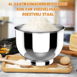 Keukenmachine - 1500 Watt - RVS Mengkom (6 L) – Keukenrobot – Mixer - 6 Snelheden - Met Garde, Deeghaak en Menghaak - Antislip - Rood — thumbnail 4