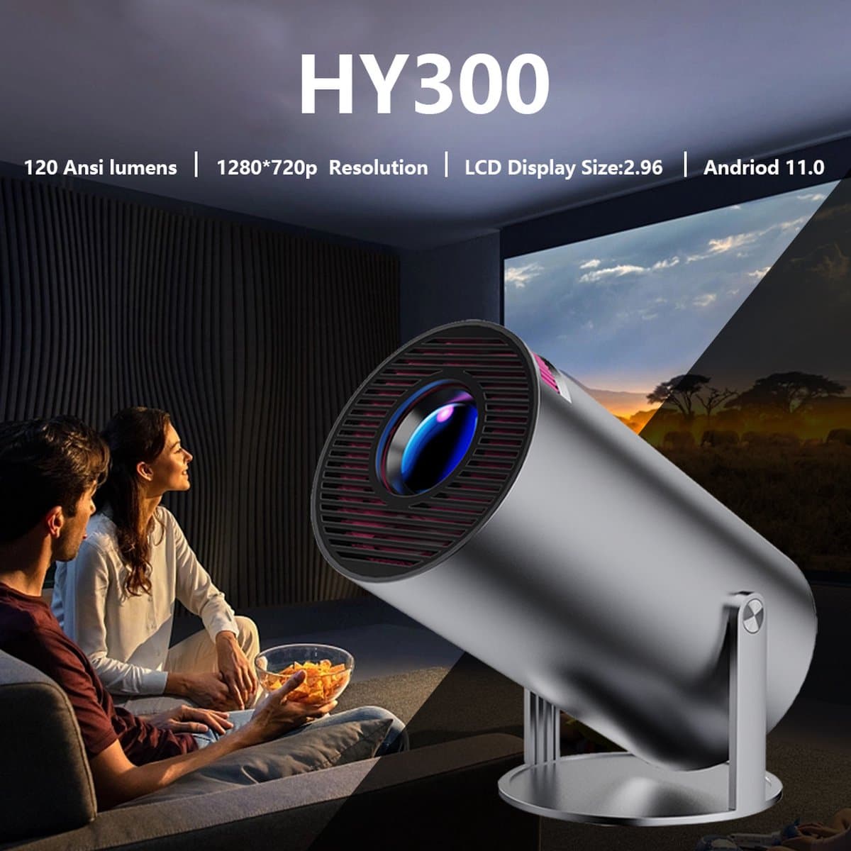 Mini beamer - Mini projector - Home Theater - Met bluetooth en WiFi 6 technologie - Android11 besturingssysteem - Antraciet — afbeelding 1