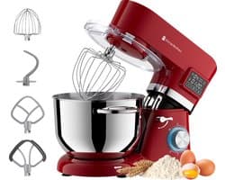 KitchenBrothers Keukenrobot - Keukenmachine - Touch Display en Timer - BPA-vrij - 6,2L - Keukenmixer - 1400W - Rood
