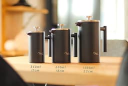 Koffiezetapparaat | 350ml, 600ml, 1L | roestvrij stalen koffiepers, koffiezetapparaat voor thuis, reizen, camping, incl. onderzetter, lepel, vervangingsfilter (zwart, 350ml (2 kopjes) — thumbnail 4