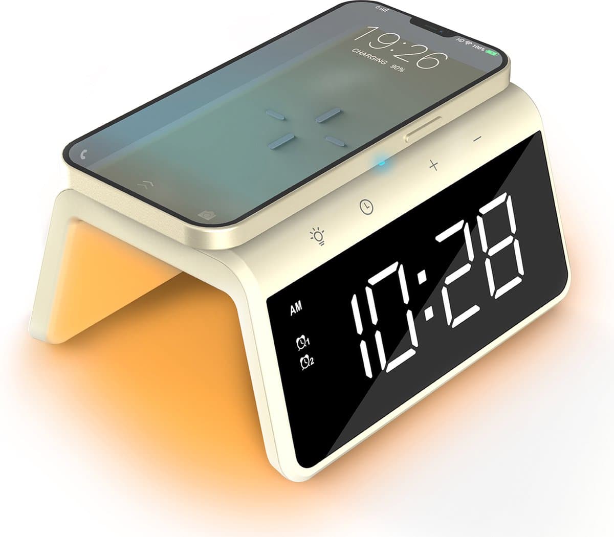 Caliber Wekker - Draadloze Oplader - Wake-up Light - Digitale wekker - Wekkers digitaal - Digitale klok - Geel (HCG019QI-YE) — afbeelding 1