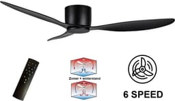 Plafondventilator Brezza 3 blad Ø 132 cm | Zeer stille ventilator | Top kwaliteit | Energie zuinig | + remote | Voor laag plafond | 6 snelheden | Beste alternatief voor airco | Zomer en winter stand | Zwarte ventilator — thumbnail 1