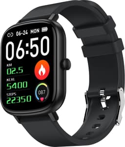 Belesy® PEARL 55 - Smartwatch Dames - Smartwatch Heren - Horloge - 1.7 inch – kleurenscherm – Stappenteller - Gezondheidsindicatoren – Je eigen foto als wijzerplaat - Siliconen – Zwart - Moederdag — thumbnail 3