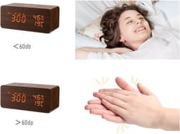 Houten Digitale Wekker - Wekkerradio - Draadloos Oplader iPhone - Wekker - Hout - Reiswekker - Draadloos opladen - Weerstation Binnen - Walnootkleur — thumbnail 4