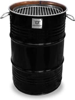 BarrelQ - Small industrieel houtskool Barbecue- BBQ vuurkorf en statafel in één 60L olievat zwart — thumbnail 1