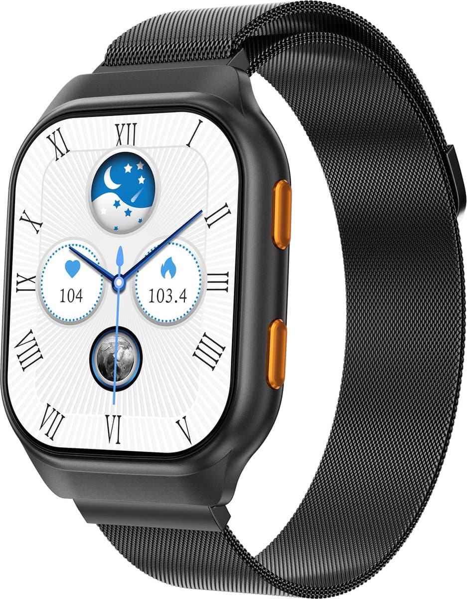 ISHIVA® AMOLED Smartwatch - Smartwatch Dames - Smartwatch Heren - Smartwatch Android - Stappenteller - Slaapmonitor - Hartslagmonitor - 2 jaar Garantie - Zwart — afbeelding 1