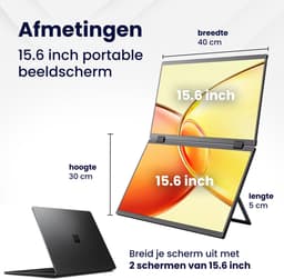 HoriVue Portable Monitor Pro 15.6 Inch - Full HD 60Hz - Extra Scherm Laptop - Draagbare Monitor - Laptop Scherm Uitbreider - Inclusief Kabels - Zwart — thumbnail 2