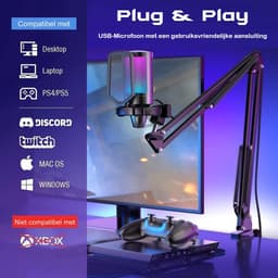 FIFINE A6T - USB Gaming Microfoon - PC-Gaming Met Arm ( 66cm! ) - Geschikt voor PC/PS4/PS5 - RGB - Podcast - Gaming - Streaming - Zwart — thumbnail 3