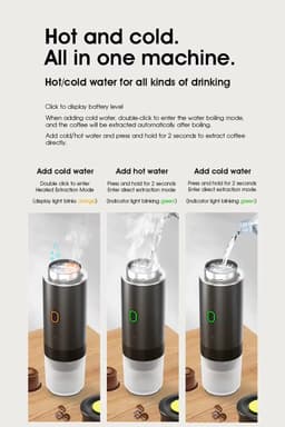 Draagbaar Koffiezetapparaat voor Onderweg - Draadloos voor in de Auto - 60ml - 12 Volt - Espresso - Nespresso - Dolce Gusto - Capsule Koffie - Gemalen Koffie - Cups - Oplaadbaar - Draagbare Koffiemachine - Zwart — thumbnail 3