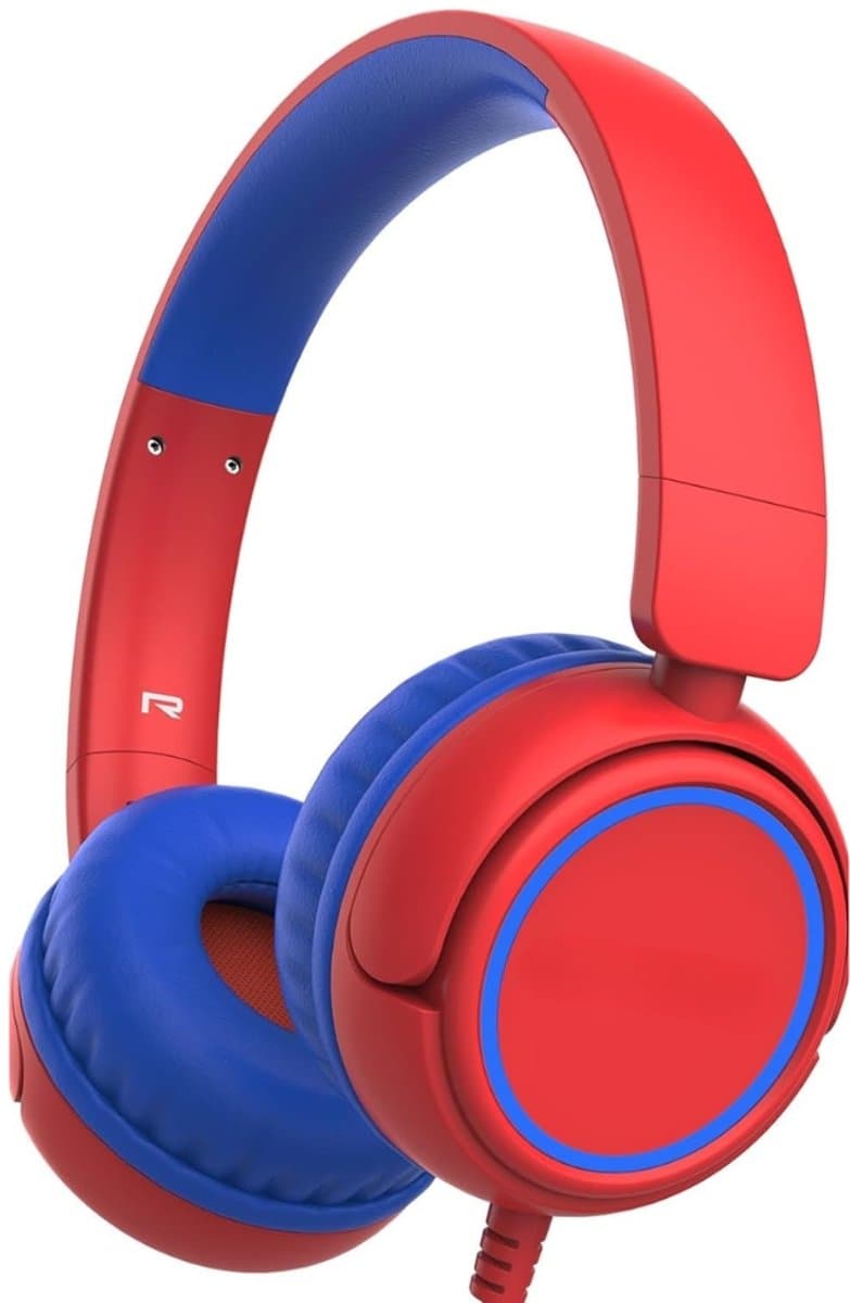 StayPowered Koptelefoon - Veilig & Comfortabel voor Kinderen - 85dB Geluidslimiet - Zacht Memory-Schuim - Ergonomisch Ontwerp - Opvouwbaar & Duurzaam - Verstrengelvrij Kabel - Universele Compatibiliteit - Rood - Levering Sneller dan Aangegeven! — afbeelding 1