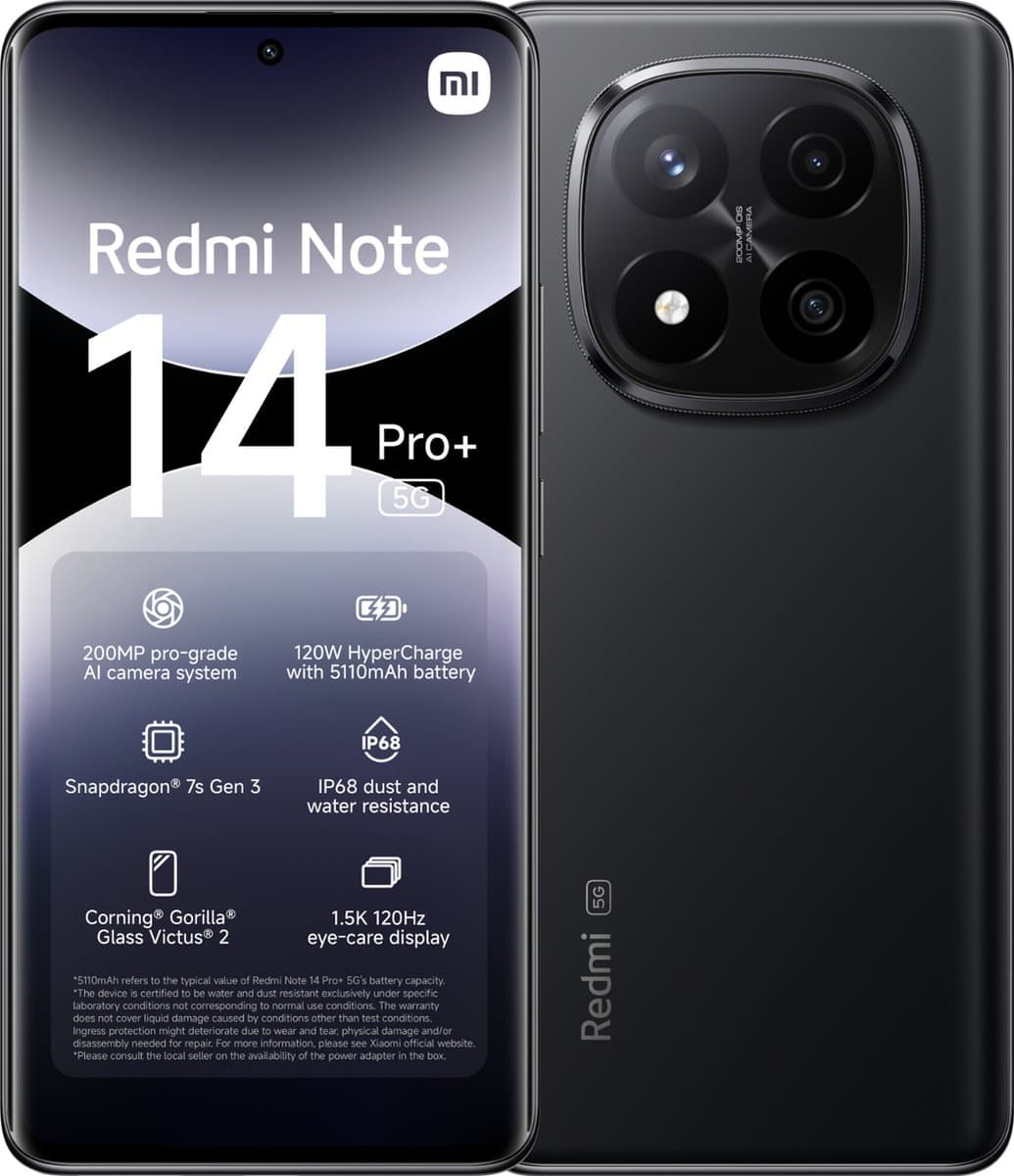Xiaomi Redmi Note 14 Pro+ - 5G - 12GB/512GB - Midnight Zwart — afbeelding 1
