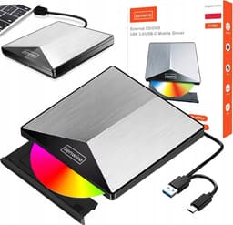 Zenwire Externe DVD Speler en Brander - Optical Drive - Optische Drive - Voor Laptop - USB 3.0 of USB C 3.1 - Plug & Play - Windows, MacOS & Linux - Hoes + Kabel - Externe CD speler- Aluminimum behuizing — thumbnail 1