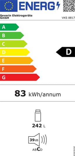 Severin VKS 8817 Koelkast met volledige capaciteit - 242 liter - Energieklasse D - Groentebox LED-verlichting - verstelbare planken - Handgreep - draairichting deur aanpasbaar - 143 x 56 x 55 cm — thumbnail 2