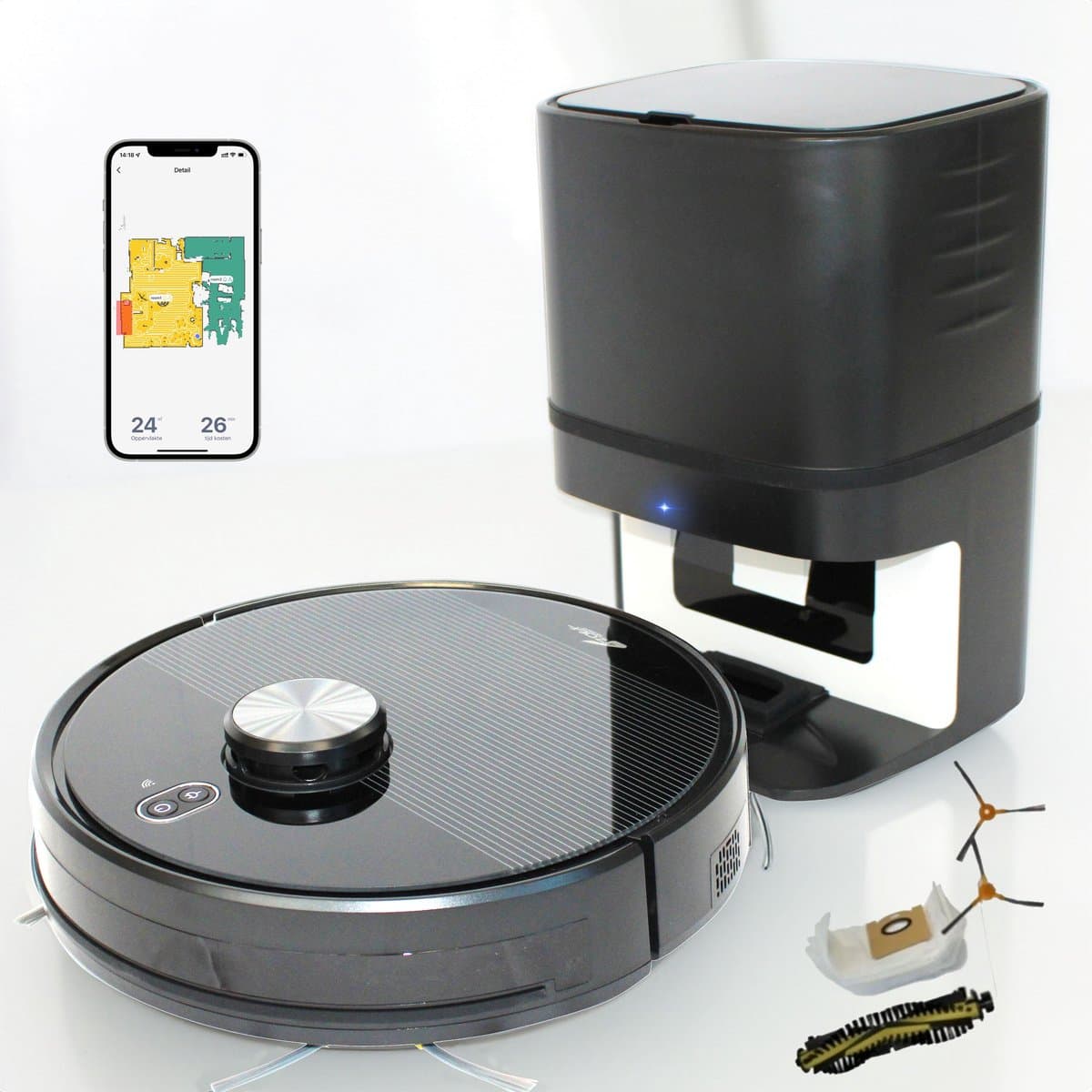 Zoef Robot robotstofzuiger Willem met accessoires set - met leegstation - met laadstation - 6000 Pa - robotstofzuiger met dweilfunctie - uitgebreide mapping - met automatische afzuigunit — afbeelding 1