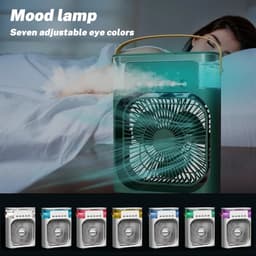 Ventilator met luchtbevochtiging - Draagbare Airconditioner - Verneveling Functie - Mini Koelspray - Luchtbevochtiger - Timer functie - LED verlichting - 7 kleuren - Energie besparing - Bureau - Kantoor - Thuis - Verkoeling Effect — thumbnail 2
