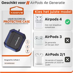 Schokbestendig Hoesje - Geschikt voor Apple AirPods 4 - Hardcase Met Sleutelhanger - Zwart & Donker Blauw — thumbnail 3