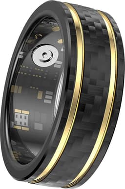 WizBay Premium Select® Aluminium Bi-Color Carbon Fiber Goud Smart Ring – Dames Heren – Oplaad Case - Hypoallergeen - Hartslag & Slaap Monitor - IP68 Waterdicht - O2 Meting - Gesture Functie - Multiple Sport Modi - Bi-Color Goud Zwart #12 — thumbnail 4