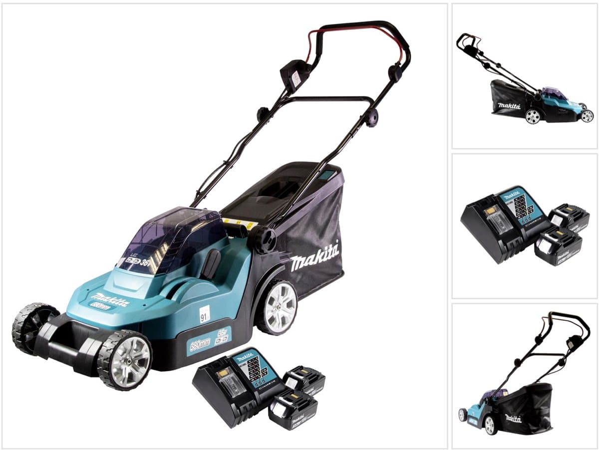 Makita DLM 382 RF2 accu grasmaaier 36 V ( 2x 18 V ) 38 cm 40 l + 2x accu 3.0 Ah + lader — afbeelding 1
