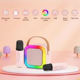 Klikkopers® - StemTovenaar Karaoke Set - Karaoke Machine met 2 Draadloze Microfoons - Voor Volwassenen en Kinderen - Bluetooth - LED - Roze - Bluetooth Speaker - Karaoke machine — thumbnail 4