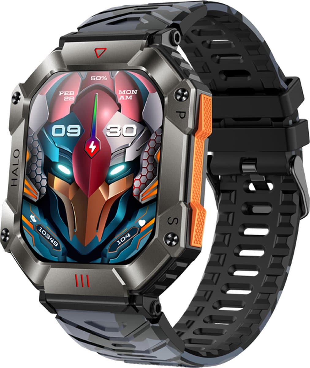 WizBay Premium Select® 2.0 inch HD TFT - Kompas, Altitude & Barometer, Meter - Bluetooth Bellen - Message - Dynamic Hartslag & Slaap Monitor - Bloeddruk & O2 - 100+ Sport Modi - 650mAh - Magnetic Laden - Zink Alloy Mat Grijze Kast - Zwart TPU Band — afbeelding 1