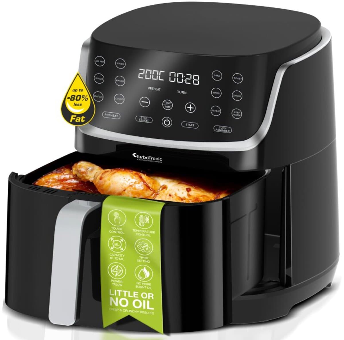 TurboTronic AF13D Airfryer XXL - Heteluchtfriteuse - 8 Liter - Dual Heating - 13 programma's - Zwart — afbeelding 1
