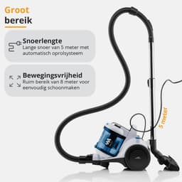 ETA Ambito Stofzuiger zonder Zak met ECO-motor en Opzetstukken – HEPA 12 Filter – Actieradius 8 Meter – 360° Draaibaar – 1,5 Liter – Wit — thumbnail 4