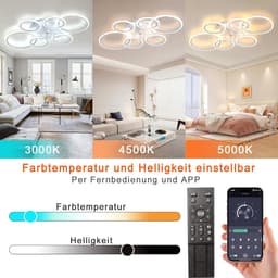 6 Ring Ventilator | Moderne Ringen LED Ventilator | Smart Lamp | 110 cm | Wit | Bedienbaar Met Afstandsbediening & APP | Kroonluchter | Moderne Ventilator Licht — thumbnail 3