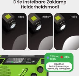 NaturaNex Noodradio Solar Opwindbaar Radio - Powerbank 4000mAh Zonneenergie - Ingebouwde Kabels - Dynamo / Zonnepaneel - Noodpakket - Zaklamp Opwindbaar - Survival Kit - FM - AM — thumbnail 5
