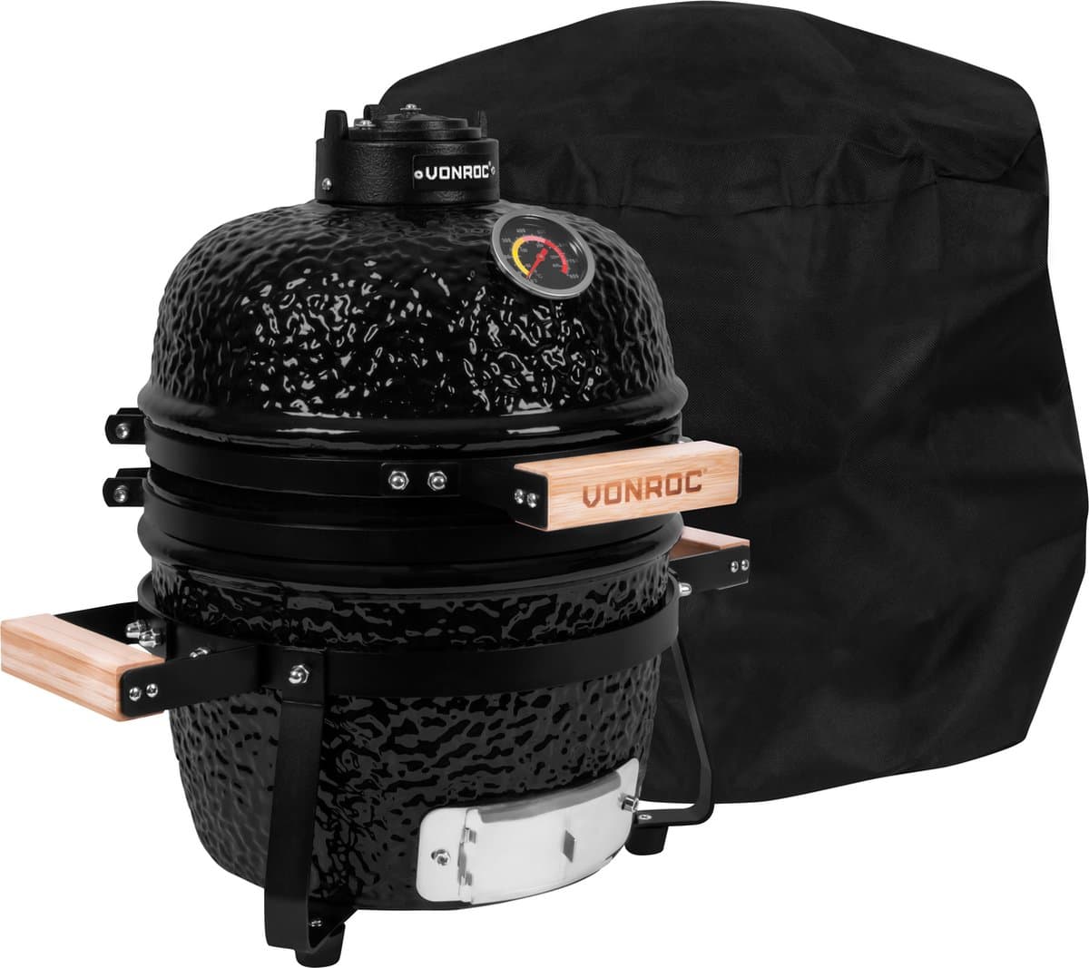 VONROC - BBQ - Kamado - 13" - Met beschermhoes, plate setter & onderstel - Houtskoolbarbecue – Keramisch — afbeelding 1