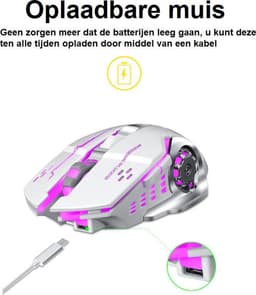Elementkey M1 - Wireless Gaming Muis - Oplaadbaar + Draadloos - LED - 6 knoppen - 2400 DPI - USB Optische Ergonomische - Game Muis – Zwart — thumbnail 3