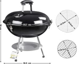 Compacte Draagbare Houtskool BBQ - Houtskoolbarbecue BBQ-Grill Kogel Barbecue - Balkon/Camping/Festival/Picknick Kolen BBQ - Zwart — thumbnail 5